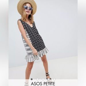 ASOS DESIGN Petite Mini Tab Side Button Through Pep Hem Sundress In Mixed Print
